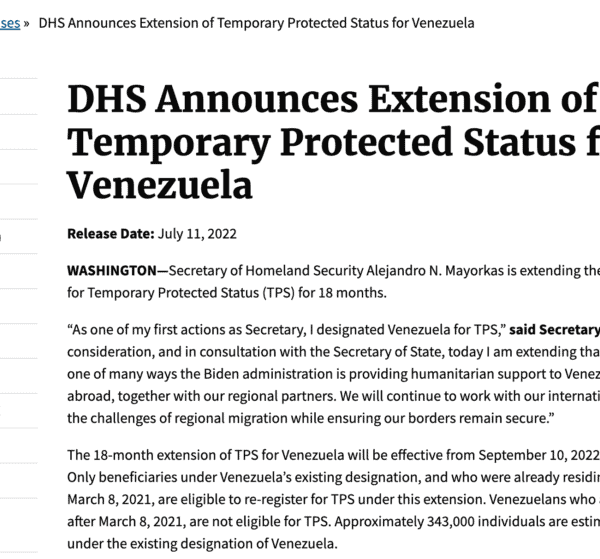 Extensión de permiso de trabajo para venezolanos.